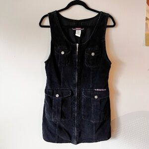 Vintage Black Corduroy Zip-Front Mini Dress Size Medium